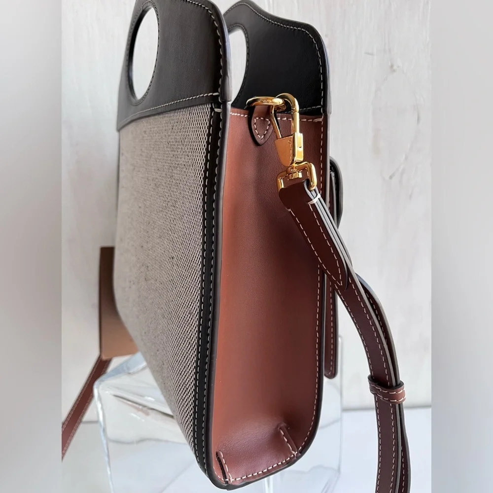BURBERRY Horseferry Logo Canvas and Leather Pocket Bag